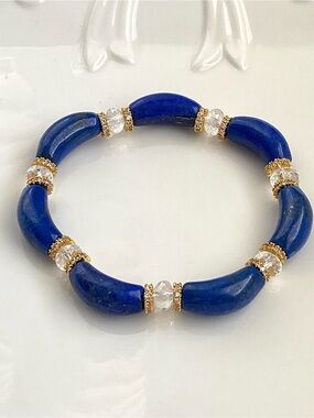 B188-Handmade High Quality Lapis And Clear Quartz Stretchable Bracelet